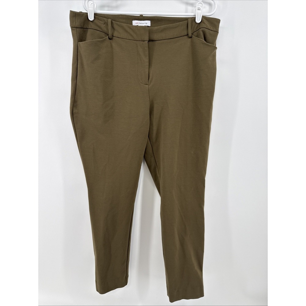 Liz Claiborne Emma Pants 14 Olive Green Ankle Cropped Trousers Career Earthy